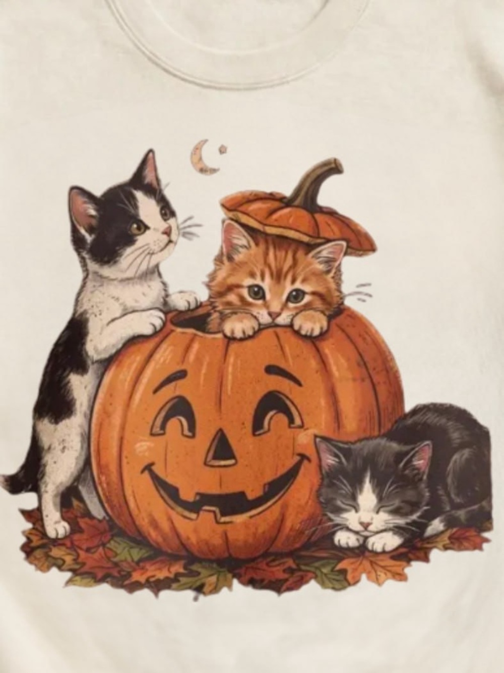 Cream Halloween Pumpkin Kittens Sweatshirt - Picture 2 of 3